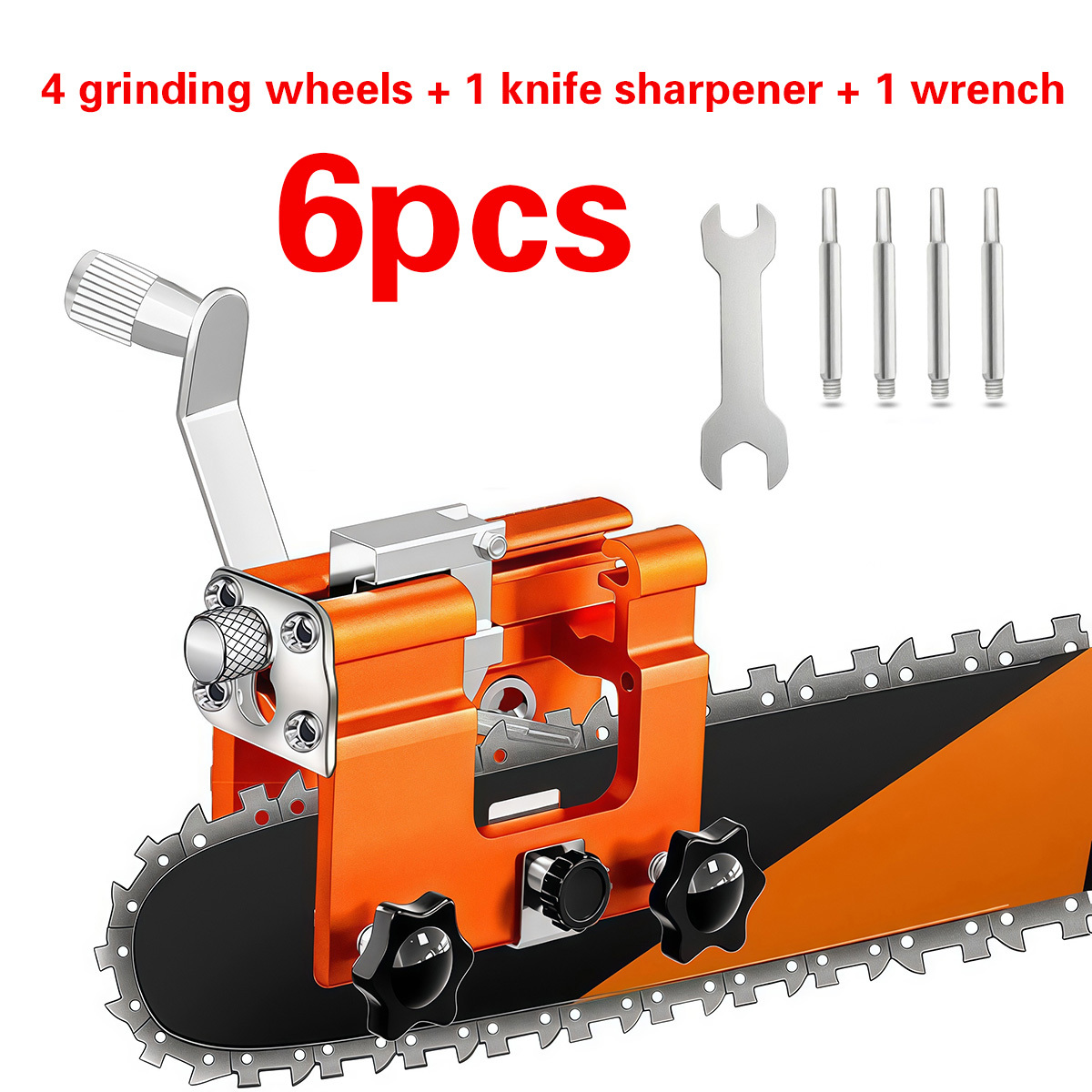 E-shop 6-tlg. Kettensägen-Schärfklemmen-Set, tragbares Kettensägen-Schärfwerkzeug mit 4-tlg. -Kettenschärfer, tragbares kurbelbetriebenes