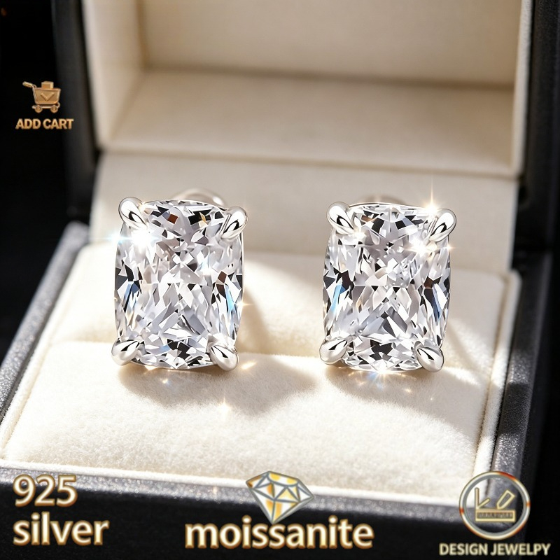TEMU A Pair Of Luxurious And Fashionable S925 Sterling Silvery Elegant Square Moissanite Earrings, Suitable For Daily Wear And Commuting During