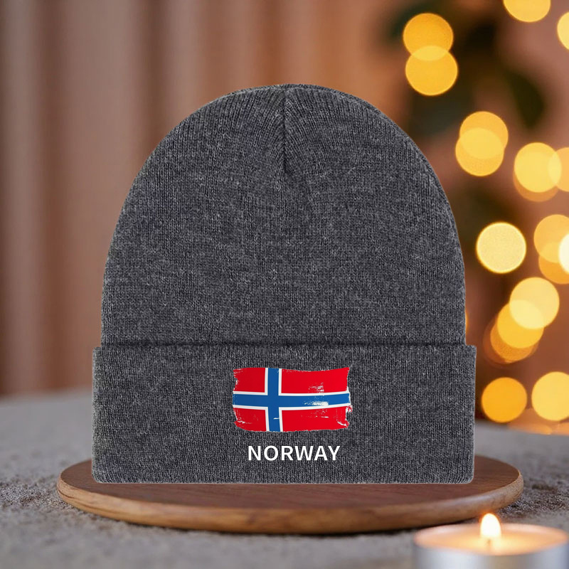 TEMU "norway" Pattern Couple Autumn Winter Knit Cap, 2d Knit Beanie, Comfortable Lightweight Winter Ski Cap For Men And Women, Stylish Urban Casual