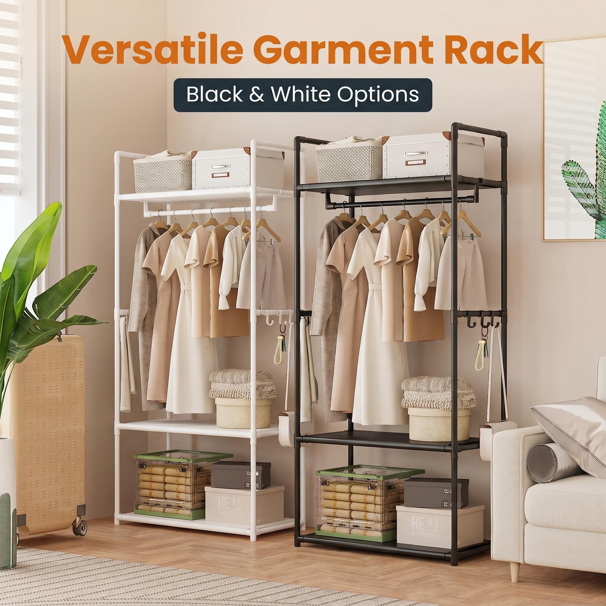 Multi Layer Floor Standing Metal Tube Clothing Rack, Clothing And Miscellaneous Storage System Rack