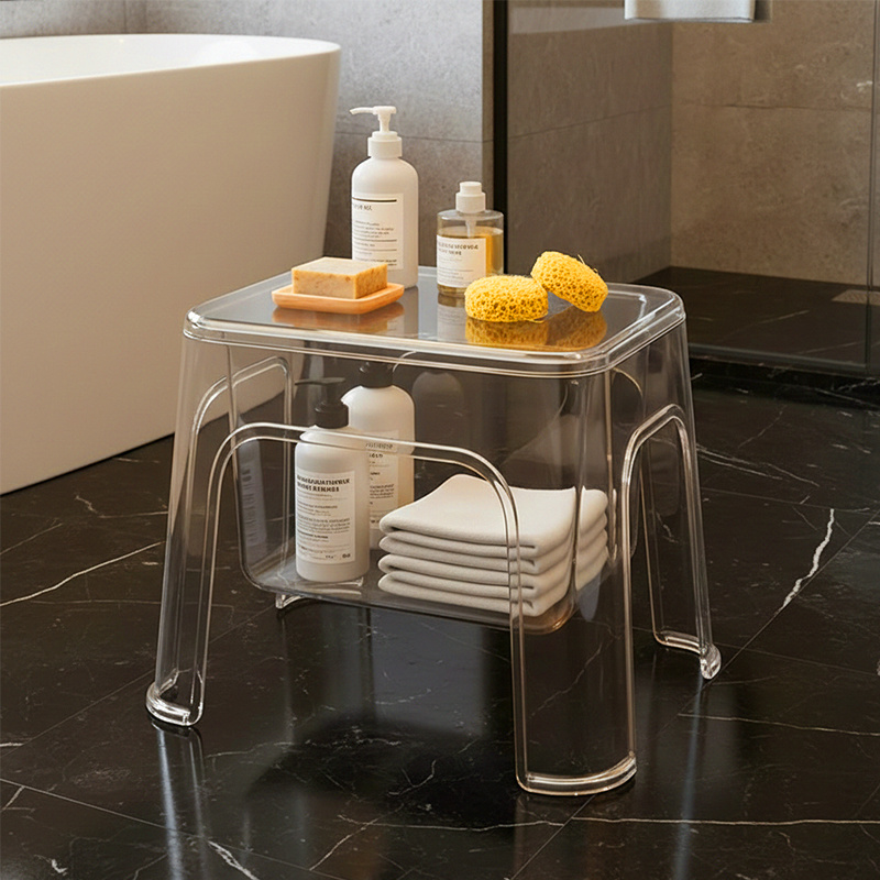 transparent shoe changing step stool hollow storage waterproof sturdy and durable multipurpose footstool simple household step stool suitable for living room bedroom bathroom laundry room garage bedside non slip step stool Product details 0