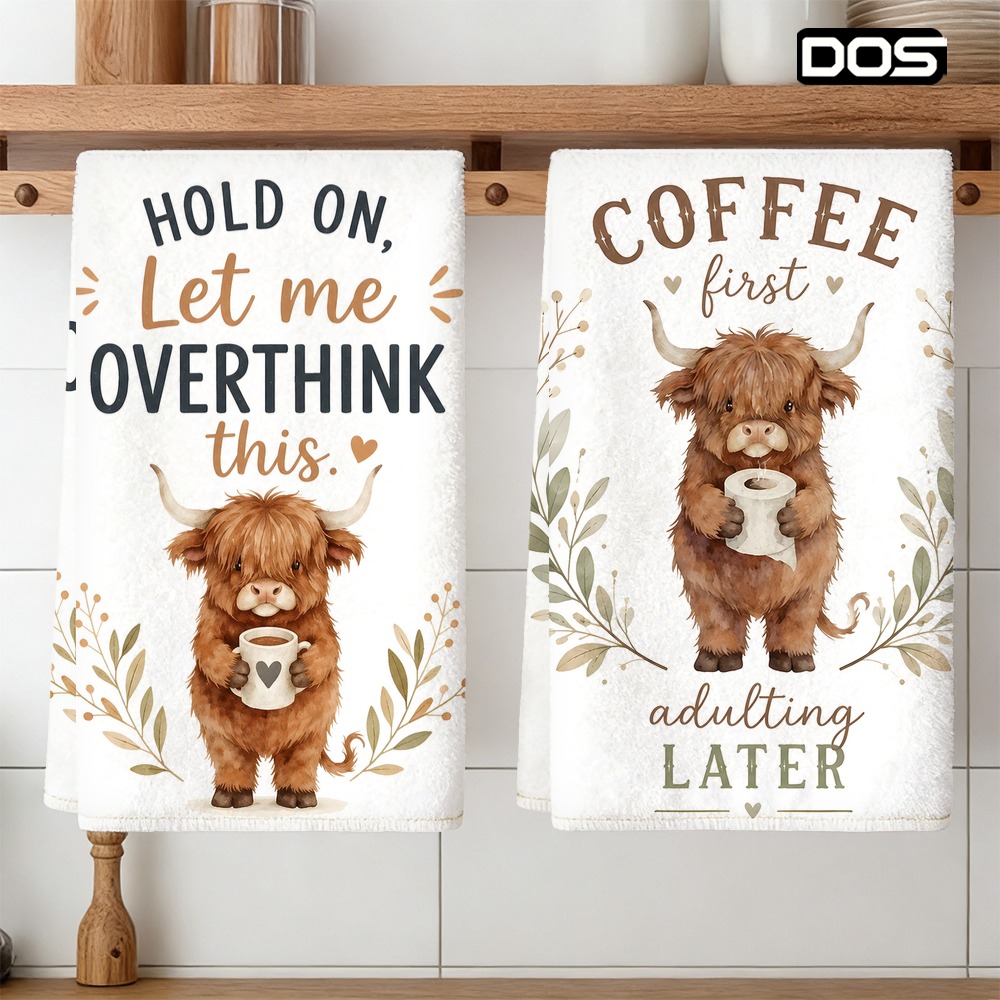 TEMU 2pcs Kitchen Towels, Soft Absorbent Microfiber Dishcloths, For Home Gifts Fun Highland Cow Enthusiast Gift, Kitchenware Dish Towels, Durable