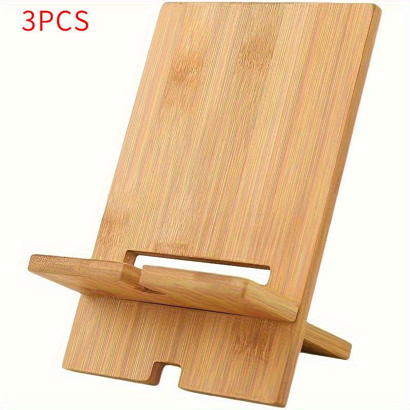 TEMU Set Of 3 Bamboo Phone Stands - Natural Wooden Desktop Organizer, Smartphone Charging Dock