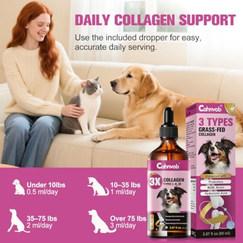 Premium Liquid Collagen for Dogs Cats - Grass Fed Hydrolyzed - for Joint Hip Skin Coat Nutritional Support Suitable for All Breeds Ages