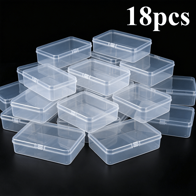 TEMU 16/18pcs Packaging Supplies Set, Rectangular Transparent Plastic Storage Boxes With Hinged Lids, Playing Card Boxes, Small Storage Boxes For