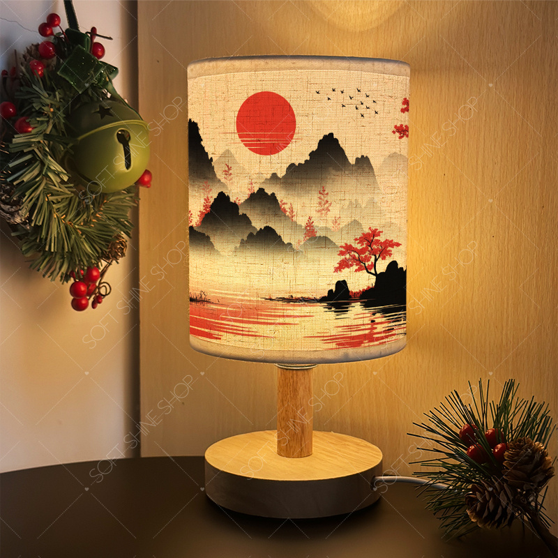 USB-Powered Print Table Lamp with Fabric Shade, Cozy Decor