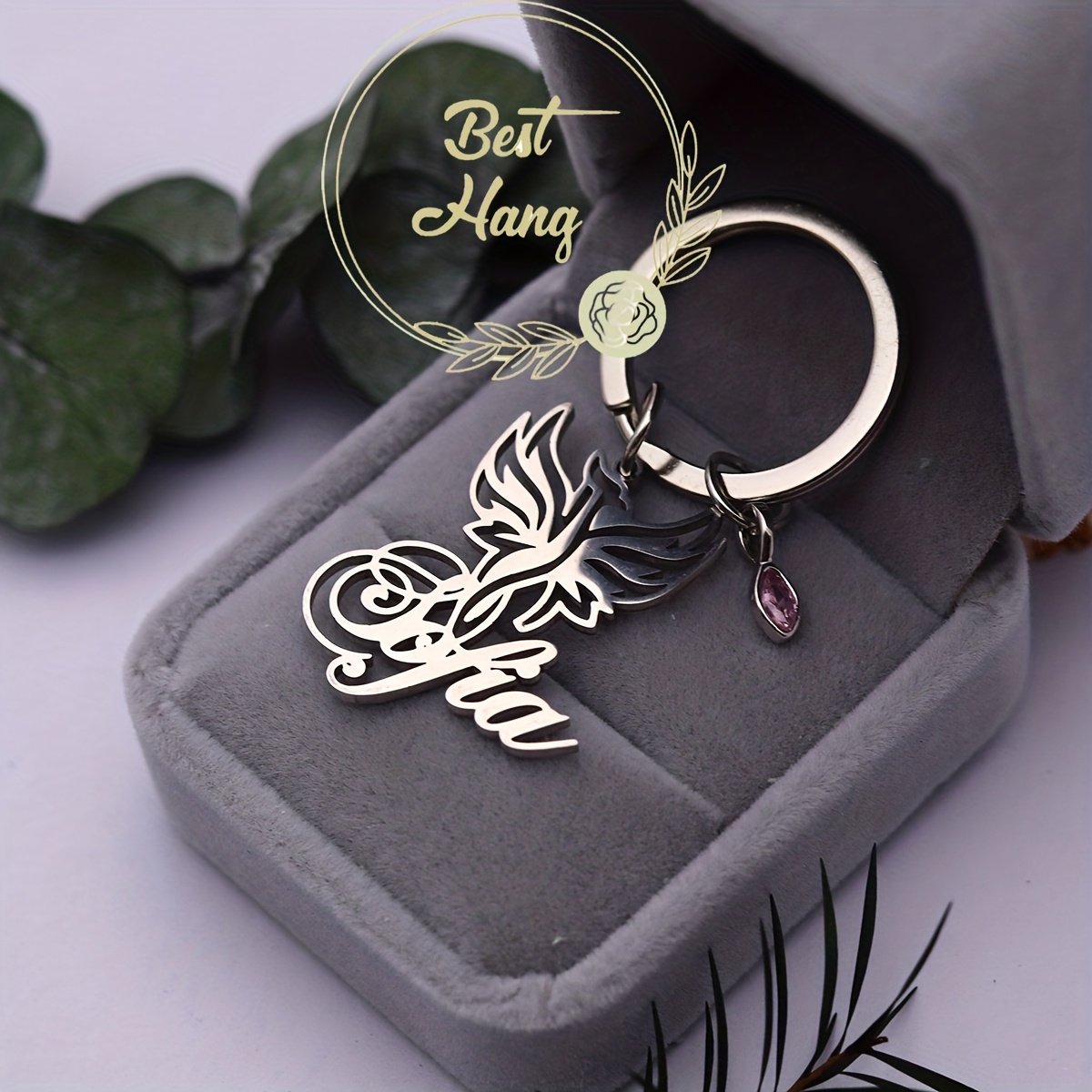 TEMU Customized Mythical Phoenix Keychain With Custom Name& Birthstone- Golden Stainless Steel Phoenix Bird Nameplate Key Ring, Custom Guardian Gift