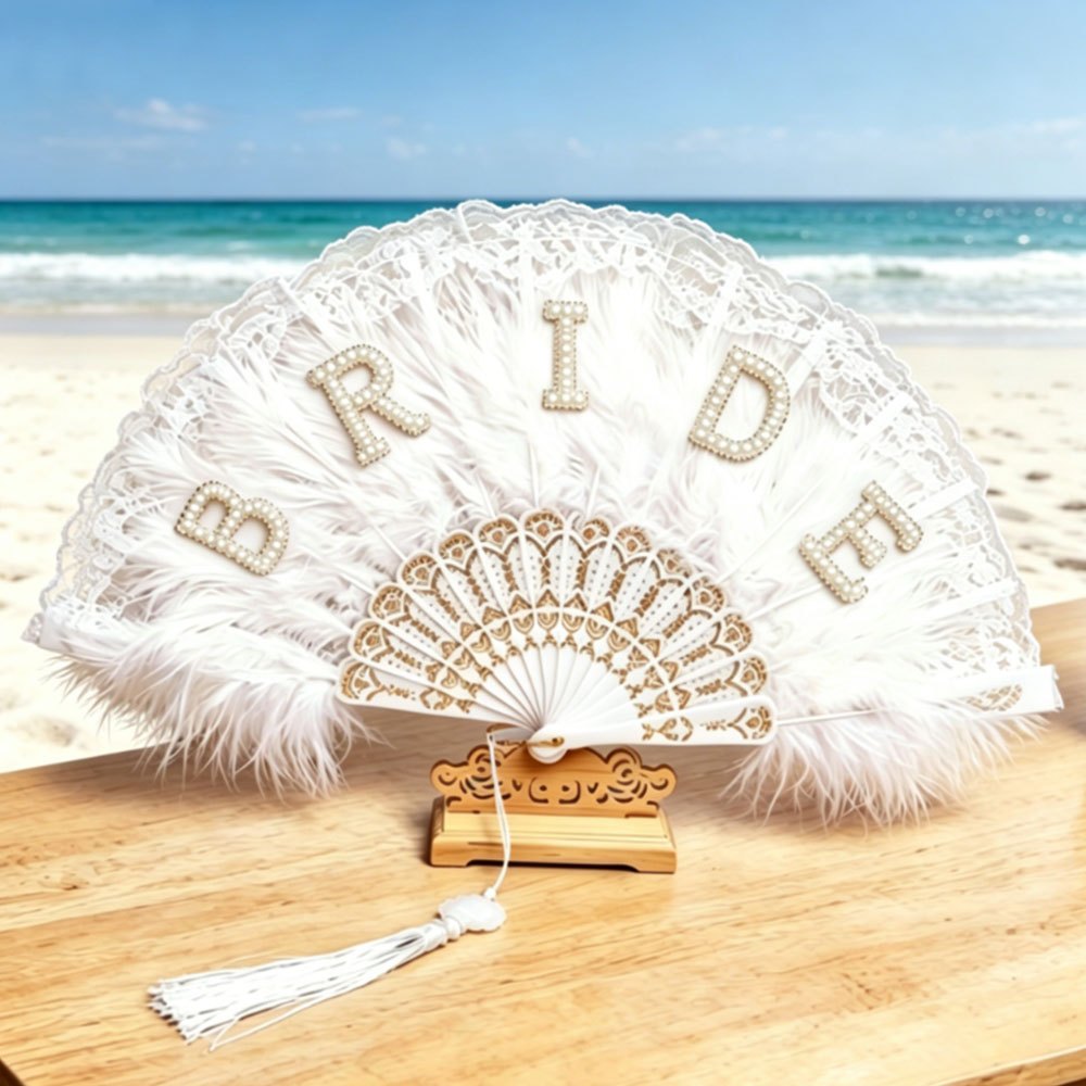 TEMU 1pc 1pcs Vintage Bride/mrs Lettering Folding Fan - Elegant Wedding Accessory Suitable For Bridal Showers, Bachelorette Parties, Photo Props, For