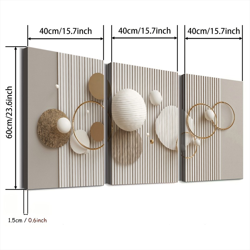E-shop 2D Flach, [2D Flachdrucke] 3-teilige Holzgerahmte Leinwandbilder, Elegante Geometrische Abstraktionen, Fertig zum Aufhängen Wandkunst für