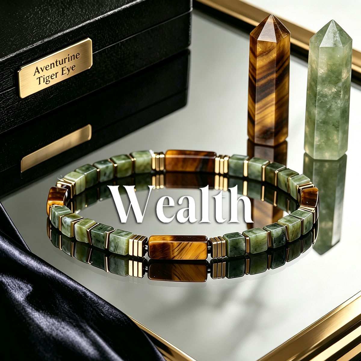 TEMU Bracelet de perles carrées 4 mm en aventurine et œil de tigre symbolisant , attire les opportunités et l'argent. Bijou style vintage en corde