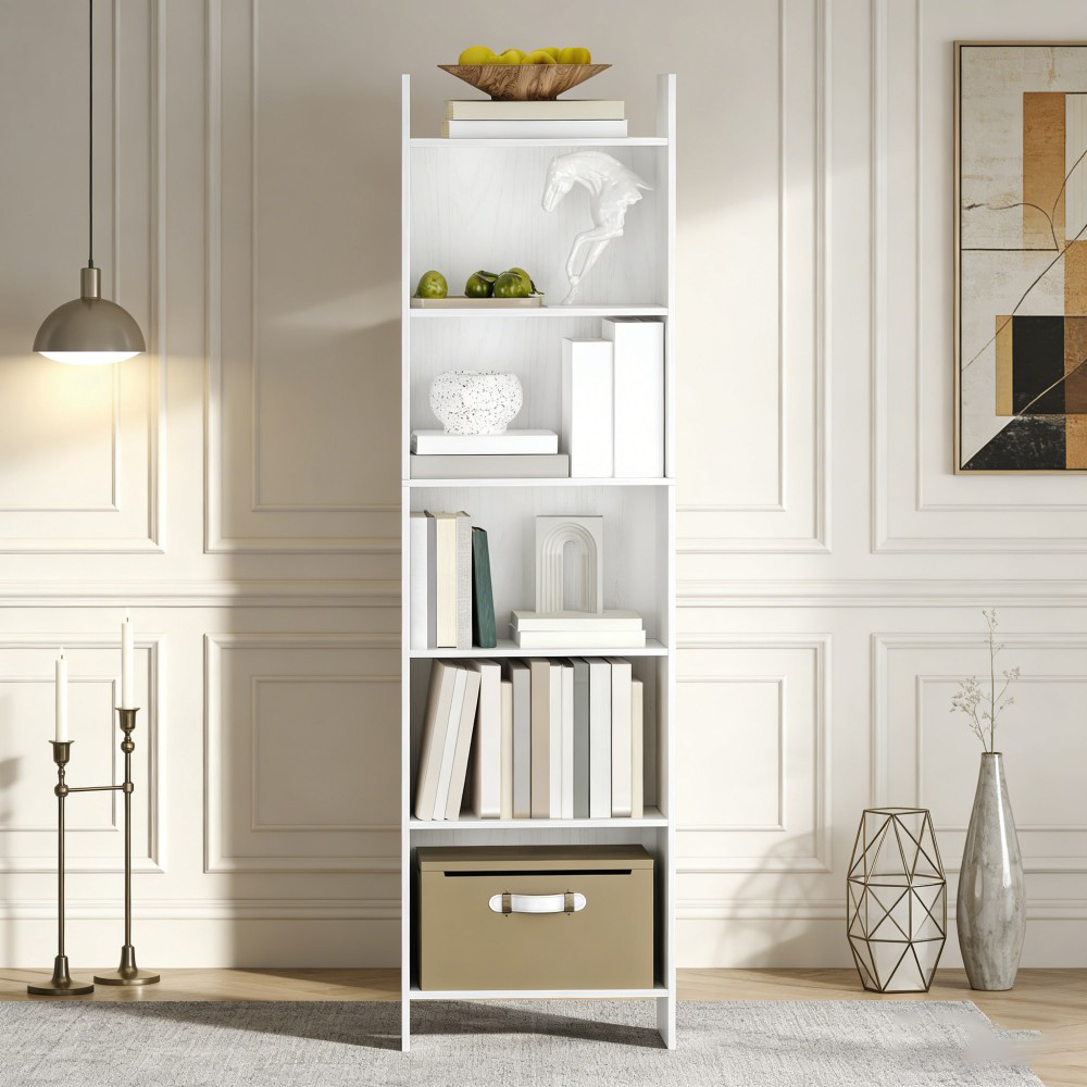 Bookcase, Shelf, Standing Shelf, Office Shelf, With 6 Compartments, Open, For Living Room, Home Office, Office, As Room Divider, 24x48x170cm, White, Standing Shelf