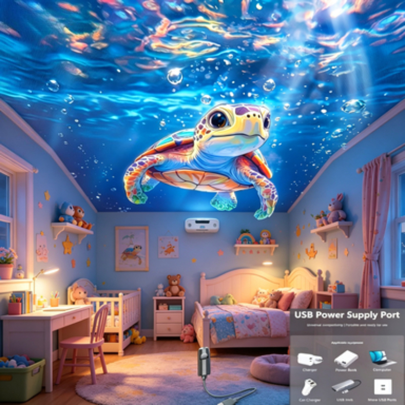 Ceiling Background Decoration And Bedside Night Light, Ocean Projection Lamp With 8 Light Plates: Dolphin / Goldfish / / Jellyfish, Usb Powered