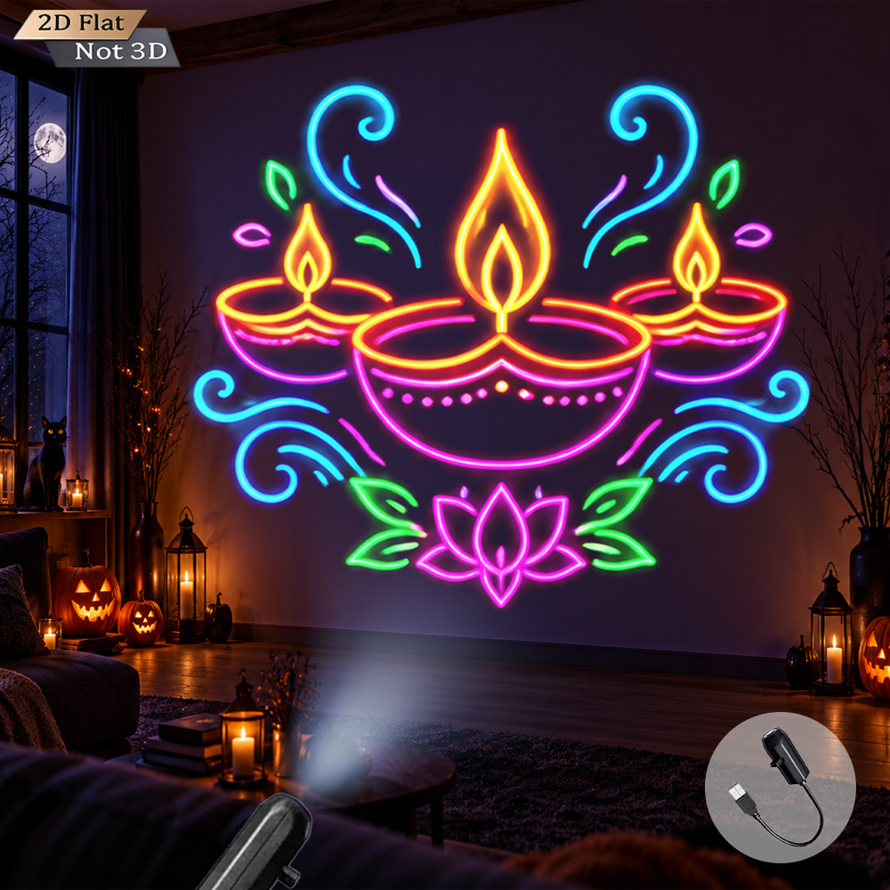 TEMU Portable Usb Powered Projector Light Diwali Celebration 3 Lamps With Lotus Led Projection Lamp Ambient Night Light Decor For Living Room Bedroom