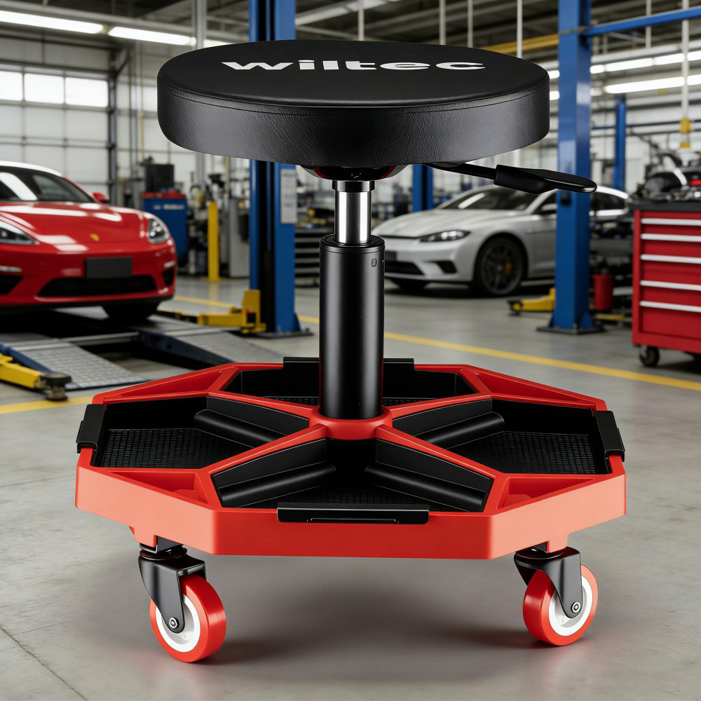 Height Adjustable Rolling Workshop Stool 37-52 Cm - Padded, Max 136 Kg
