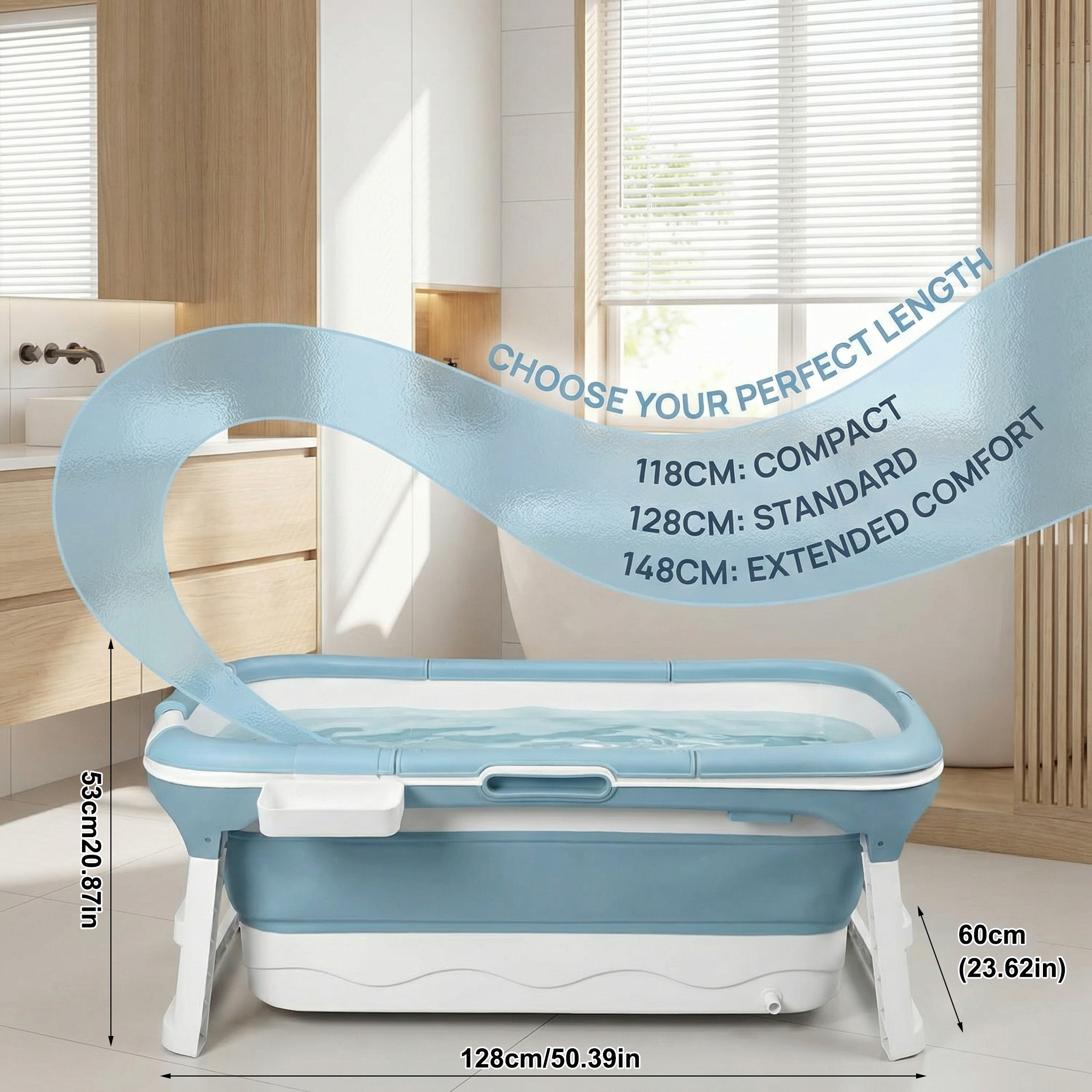 E-shop Tragbare faltbare Badewanne 128*62*52cm, faltbare mobile Badewanne für Erwachsene mit Abdeckung, Kissen Massagerollen