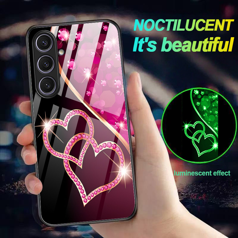 TEMU Phone Case - A Phone Case Featuring Diamond-encrusted Hearts That Glow In The Dark, Providing Shock Resistance And Natural Luminescence Without