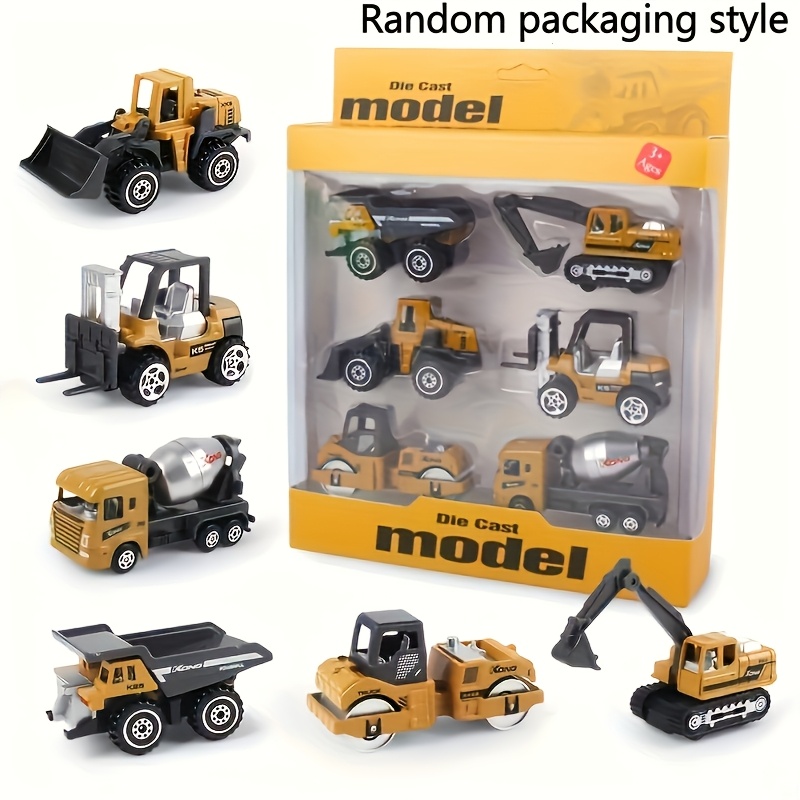 Image of 6pcs Die-cast Construction Vehicle Toy Set - Durable Alloy Metal Truck, Excavator, And Loader, Yellow With Black Seats, Ideal Holiday Gift For , Perfect For Christmas And Halloween, Random Packaging