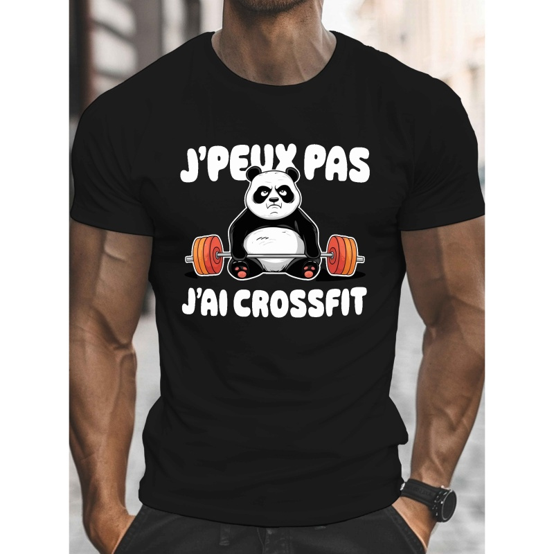 

Men's Blue "jefux Pasai Crossfit" Graphic T-shirt - Casual Crew Neck, Lightweight Polyester, Machine Washable Summer Tee With Barbell Print, Summer Casual Wear|sporty Vibe Shirt|machine Washable Top