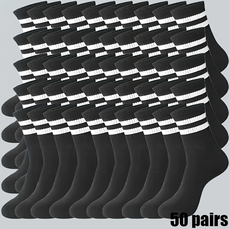 Image of 50-pair Versatile Solid Color Striped Casual Sports Socks, Trendy Versatile Calf Socks, Couple's Outdoor Ankle Socks, Summer Soft And Comfortable Mid-calf Socks