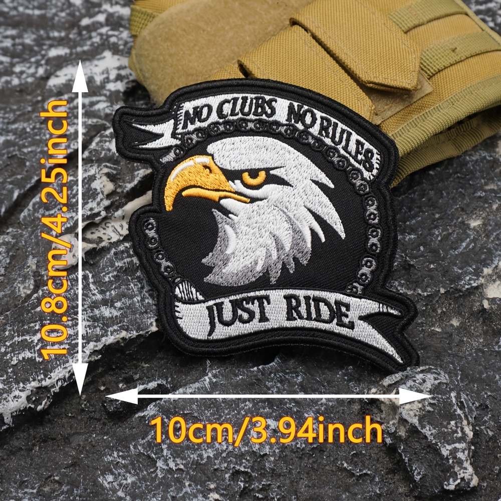 TEMU 1pc Of Vintage No S White-headed Embroidered Patch Motorcycle Enthusiasts Decoration. Pattern Has An Irregular Border And A Layer Of Adhesive On