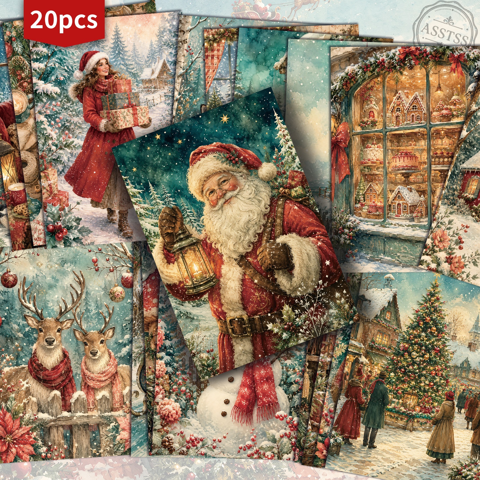 TEMU 20-pack Asstss Vintage Christmas Santa Claus Postcards - 4x6 Inches Retro Junk Journal Supplies, Classic Pinup Illustrations Collectible