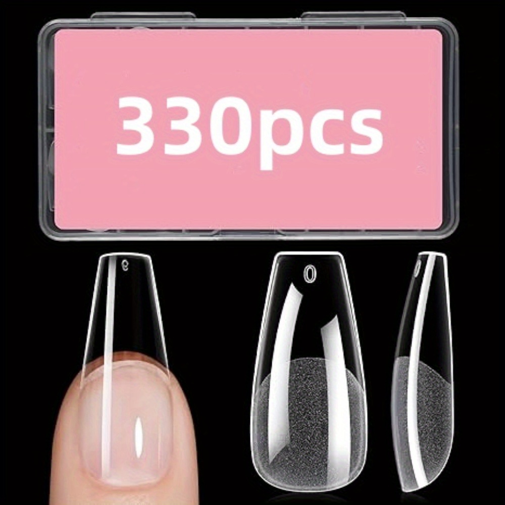 

330pcs/ Tips - Soft Gel, Half Matte , Full Cover, Medium Long, Clear Acrylic, Pre-shaped, 13 Sizes, False Press-on Nails For Diy Manicure And Nail Extension - Easy To Apply, Long-, Chip-resistant, And