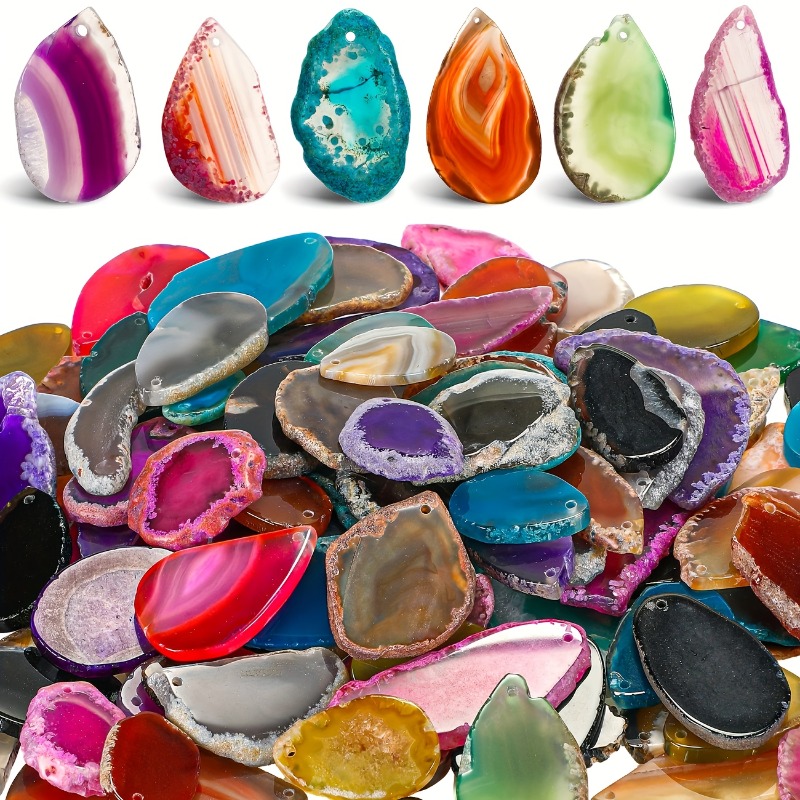 TEMU Natural Colored Polished Perforated Agate Stone, Jewelry Making And Home Decoration, Is An Ideal Holiday Gift With Random Colors