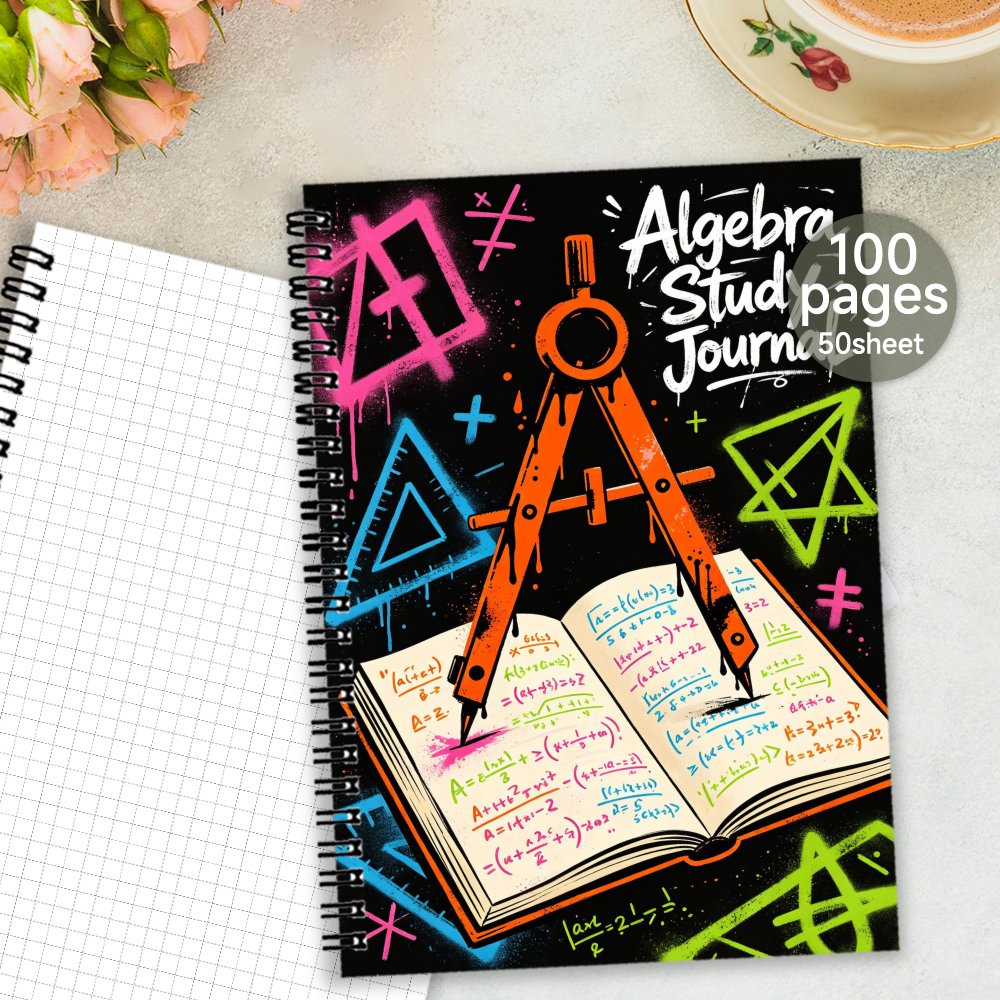 TEMU 1pc Spiral Notebook Journal Planner, Math Algebra Graffiti Style Ruled Paper Diary, Notebook For Office And , Ideal Gift For Her/him