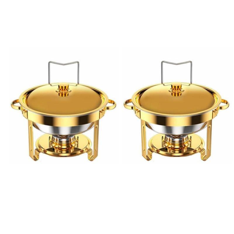 TEMU 1/ 2/ 4/ 6 Golden Stainless Steel Food Warmer Buffet Catering Container With Lid For Wedding/ New Year Banquet For Cooking ( For Cooking)