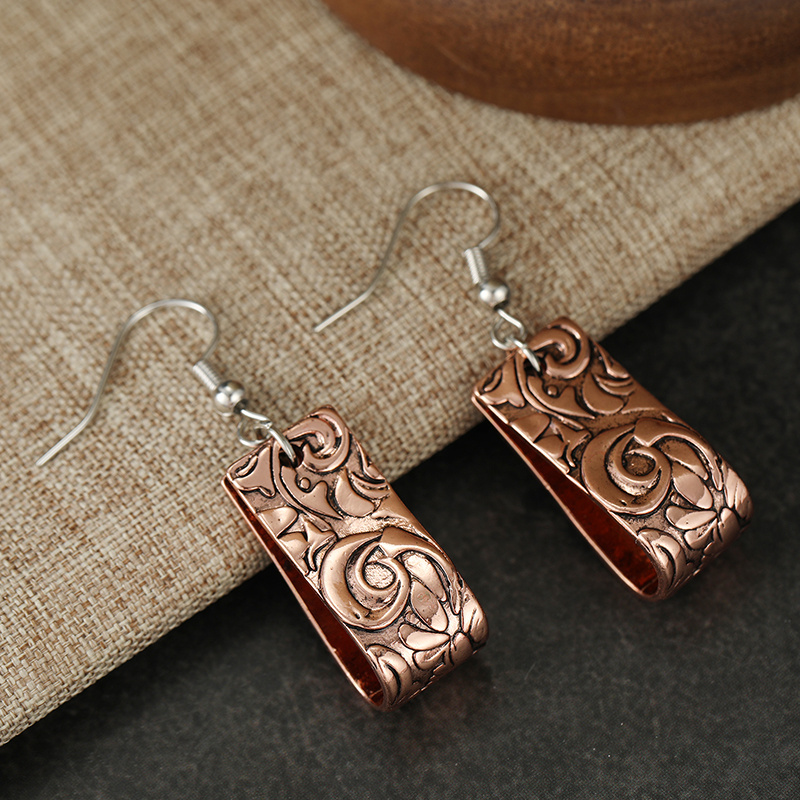 Bohemian Floral Pendant Drop Earrings, Vintage Relief Design