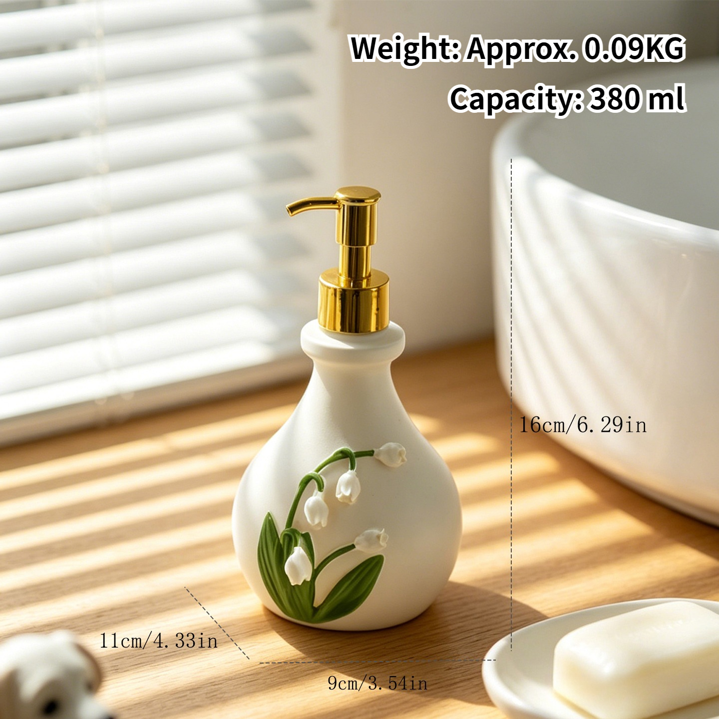 TEMU French- Vintage 3d Floral Resin Soap Dispenser With Lily Of The Valley Embossed Bottle - Freestanding Suitable For Bathroom Countertop, Sink,