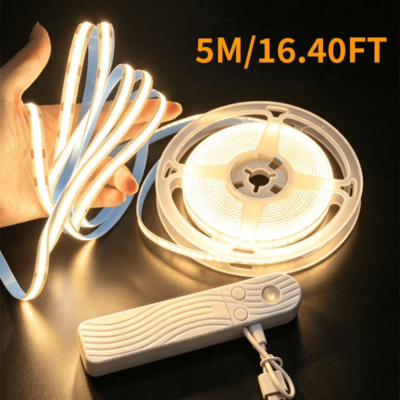 TEMU Motion Sensor Led Strip Light, Warm White Under Bed Lighting, Body Induction Night Light, Battery & Usb Powered, Dimmable Ambient Tape Light For