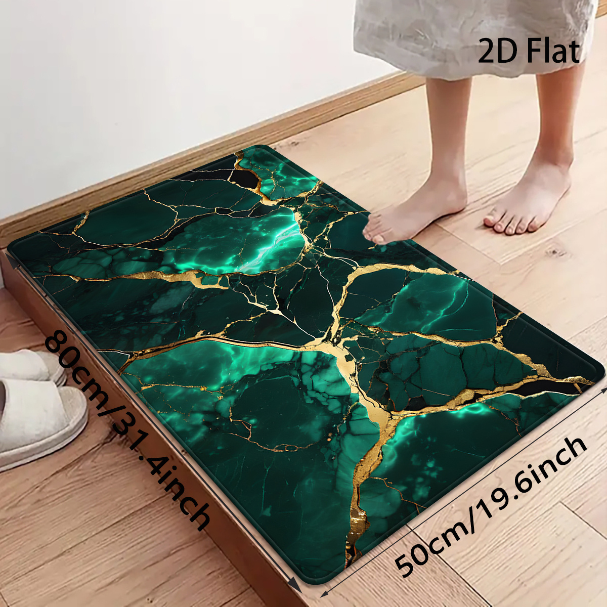 TEMU 2d Flat, 2d Flat, 1pc [2d Flat] Green Pattern Bathroom Mat Artistic Style Luxurious Style Bath Mat Suitable For Entrance Hall Bathroom Outdoor