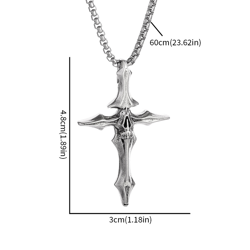 Punk Dark Skull Bone Cross Necklace, Trendy Pendant