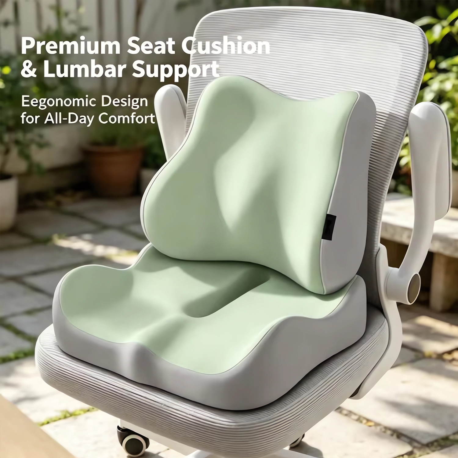 Image of Ergonomic Seat And Lumbar Pillow Set, Pressure Reducing Cushion For Back , Long Seat | Comfortable, Durable, Easy To Clean, Suitable For Office Desks, Car Seats, Wheelchairs, Gaming Chairs