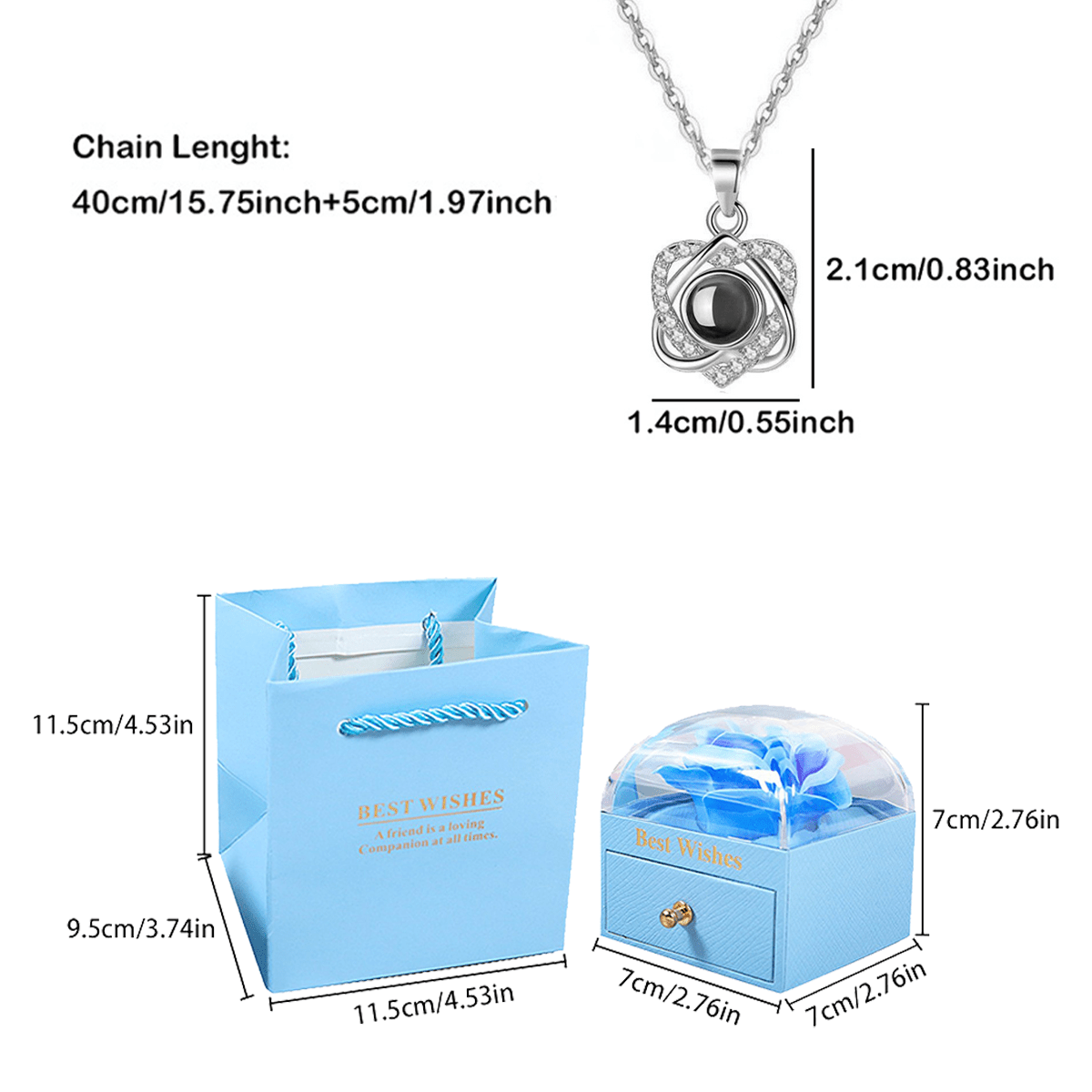 100 Languages I Love You Projection Double Heart Pendant Necklace