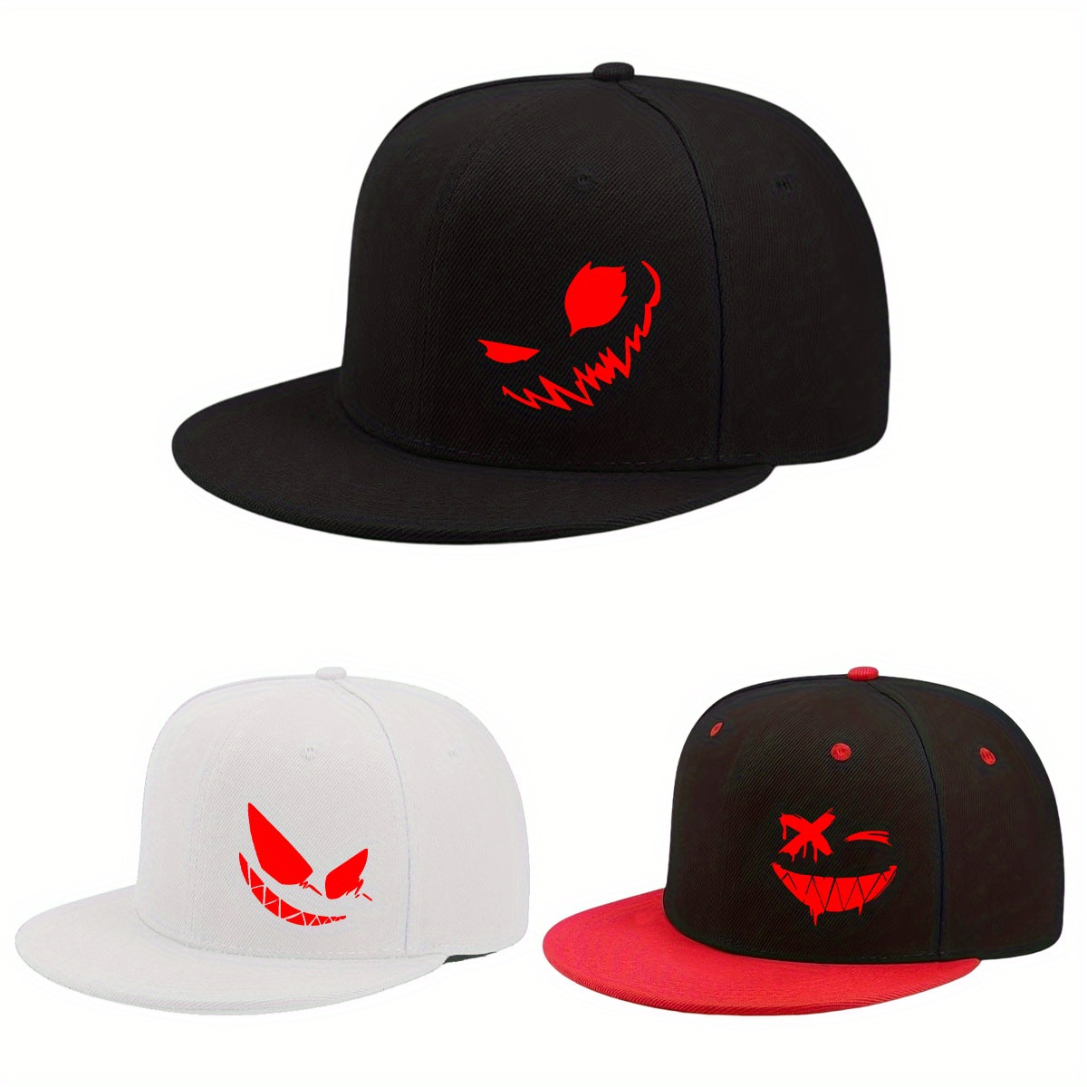 TEMU 3pcs Flat Baseball Cap With Hip-hop , Style Duckbill Cap, Comfortable Adjustable Street Dance Cap, Halloween Gift