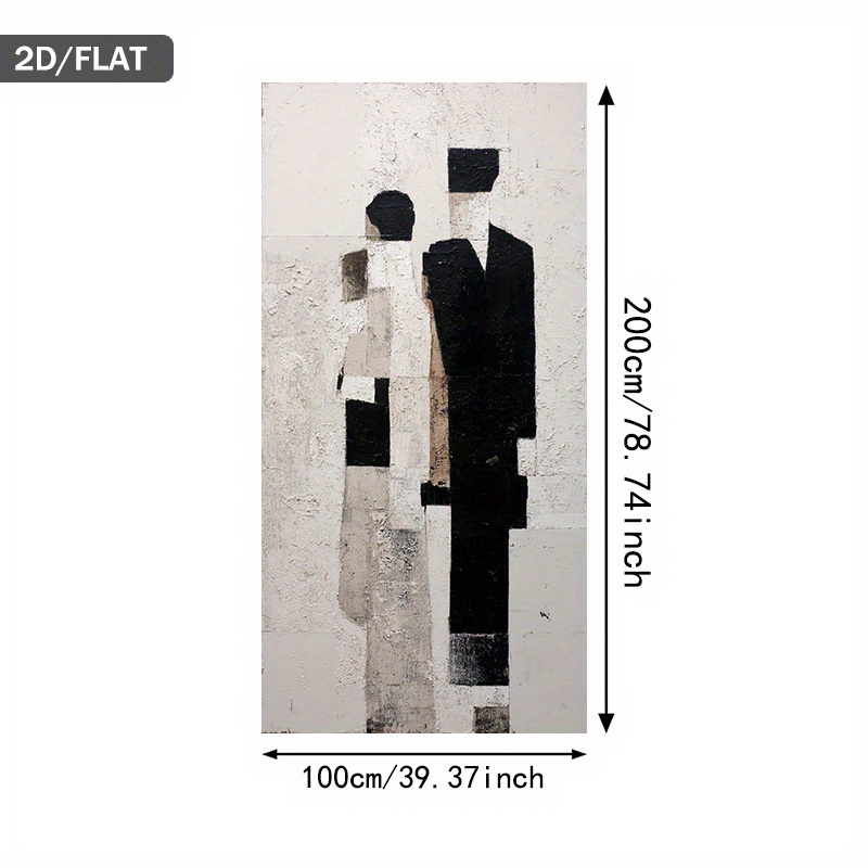 TEMU 1pc Modern Abstract Black White Figures Painting - Minimalist Line Art Wall Decor Suitable For Living Room And Bedroom - Neutral Monochrome