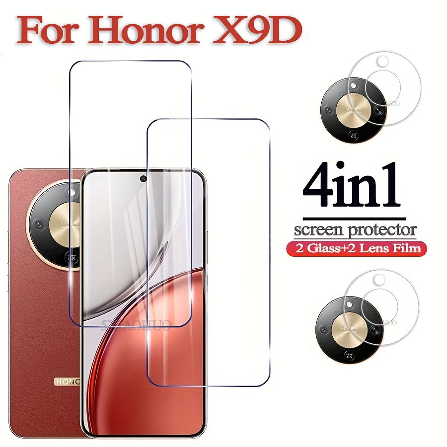 TEMU Набір 2+2 (4 шт.) захисної плівки з загартованого скла для Honor X9D, прозоре загартоване скло високої чіткості з високим вмістом алюмінію,