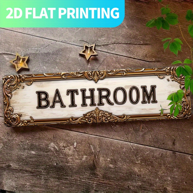 TEMU 2d Flat, 1pc Vintage Bathroom Metal Sign - Decorative Retro "bathroom" Featuring Black Text & - Sturdy Measuring 39.88x9.91 Cm With Pre-drilled