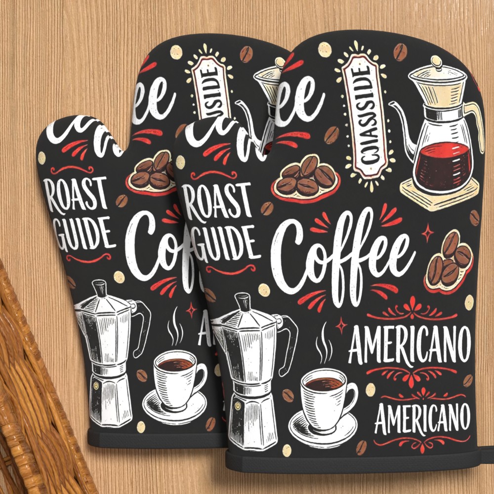 TEMU 2pcs Set Oven Mitts With Coffee Bean Pattern - Non-slip And Heat-resistant, Suitable For Baking, Bbq, Camping, Kitchen Use, Machine Washable