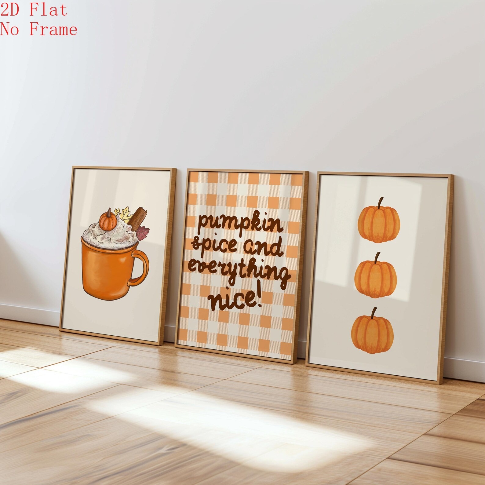 TEMU 2d Flat, 3pcs Modern Minimalist Fall Autumn Pumpkin Spice Waterfall Wall Art Posters - Frameless Canvas Suitable For Home Bedroom Living Room