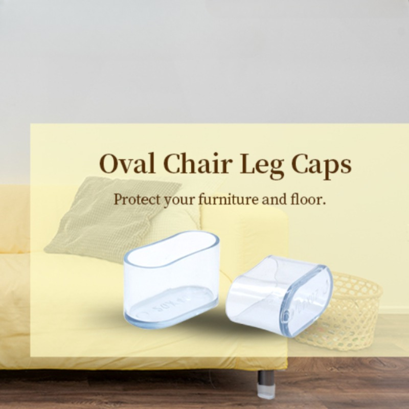 10-Pack Oval Rubber Furniture Leg End Caps - Floor Protector Tips For Chairs & Tables (Black/Clear)