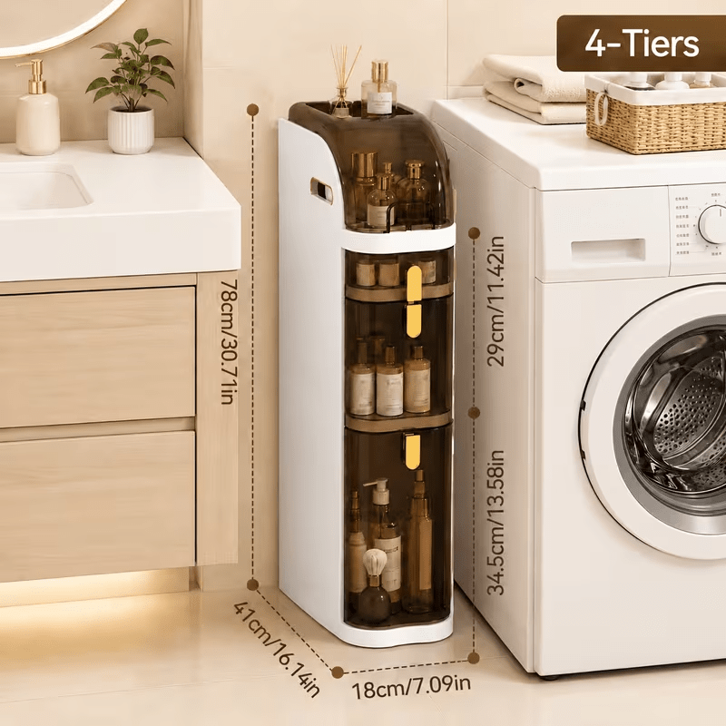 TEMU Armario de baño de 7.09' de ancho, estantes de almacenamiento, organizador de suelo extraíble multiusos impermeable para espacios pequeños,