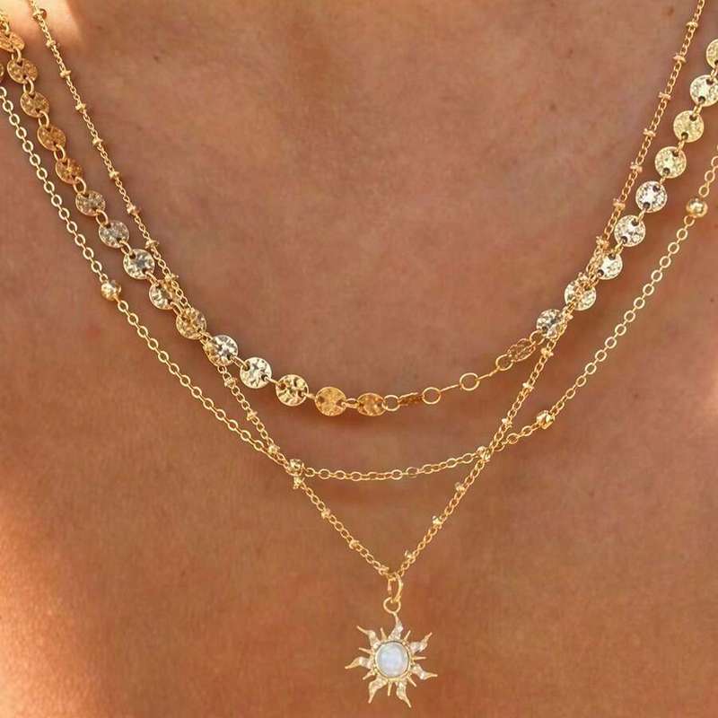 TEMU 3pcs Exquisite Elegant Light Face Pendant Necklace, Wearable Women' Fashion Jewelry, Suitable For Women', Party, Date Wear, Gift