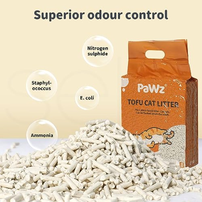 Pawz Tofu Cat Litter Is Clumping, Flushable, Ultra-Absorbent, And Dries Quickly. It Is Water-Soluble, Dust-Free, And Made from Ingredients, Available in 5Kg And 2.5Kg Bags