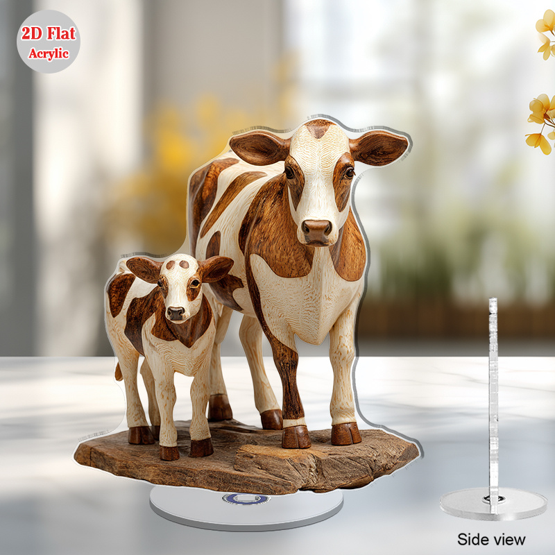 TEMU 2d Flat Rotatable Acrylic Sculpture - Rustic Wood Base, No Electricity Needed, Farmhouse Decor For Living Room, Kitchen, Bathroom, Room - Modern