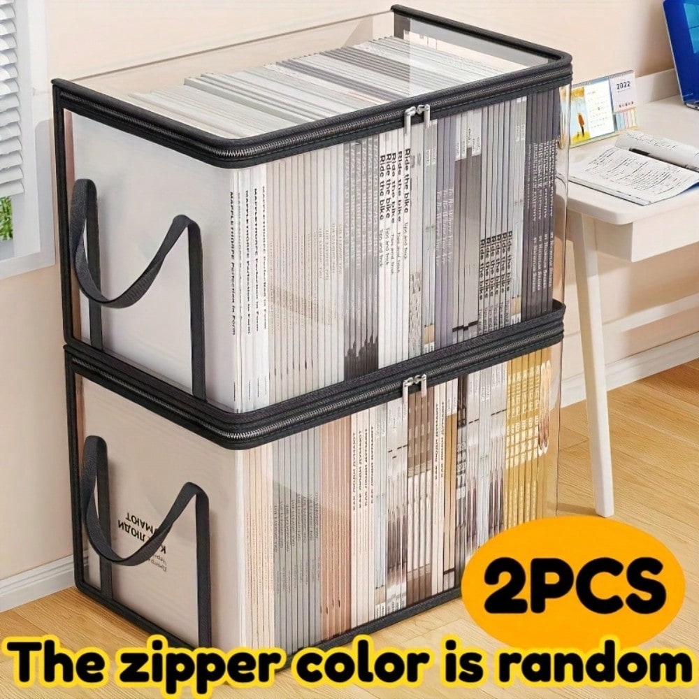 TEMU 2pcs Heavy Duty Transparent Plastic Storage Bins With Lids, Stackable Clear Organizer Boxes Suitable For Clothes, Books, Snacks,, Pantry -