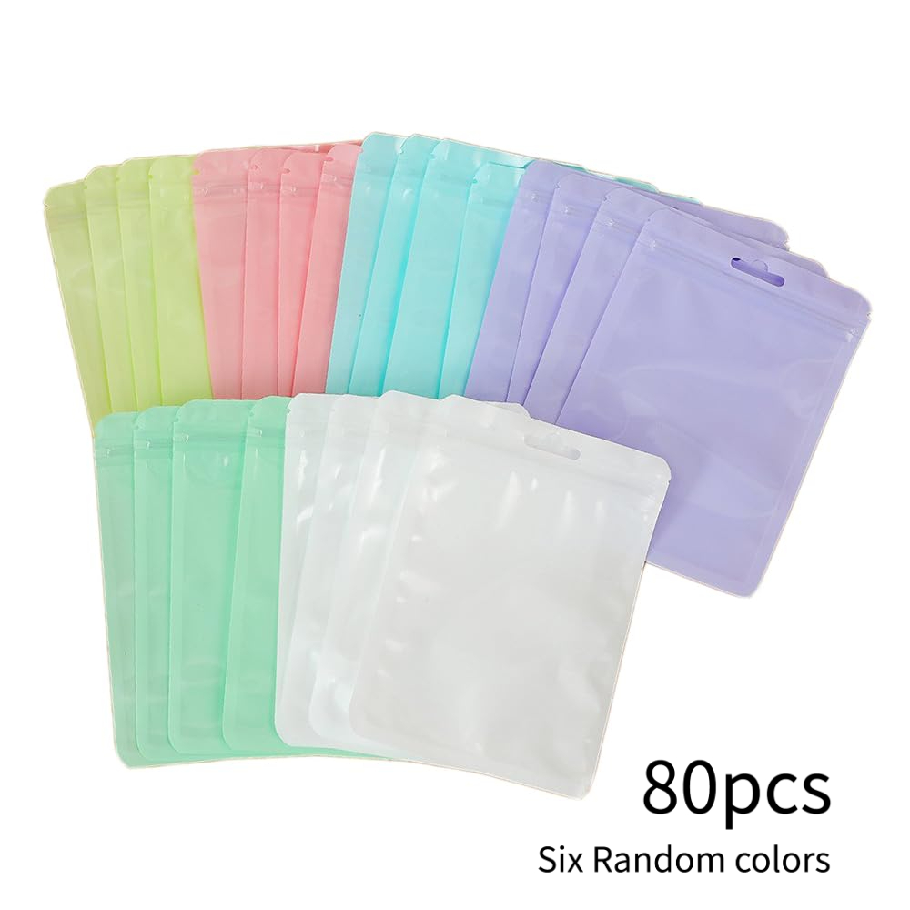 TEMU Lot de 80 sachets auto-scellants en six couleurs aléatoires (4,13*5,91 pouces), sacs à fermeture éclair en plastique transparent épaissi