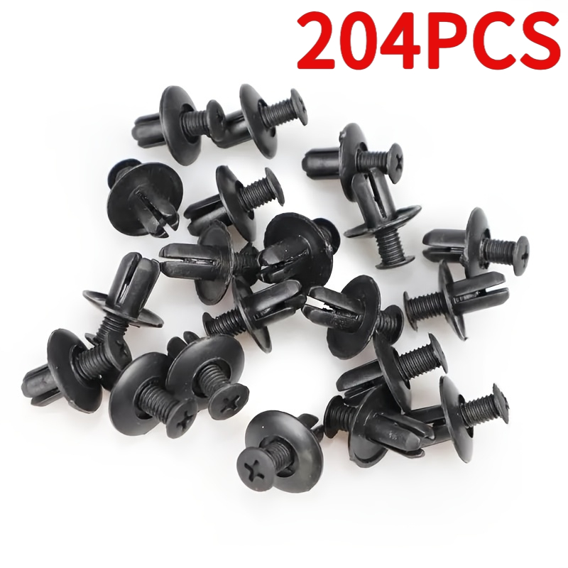 TEMU 204pcs Clips et rivets en plastique noir grande pour voiture, matériau plastique haute résistance et à l', fixation de garniture de porte de